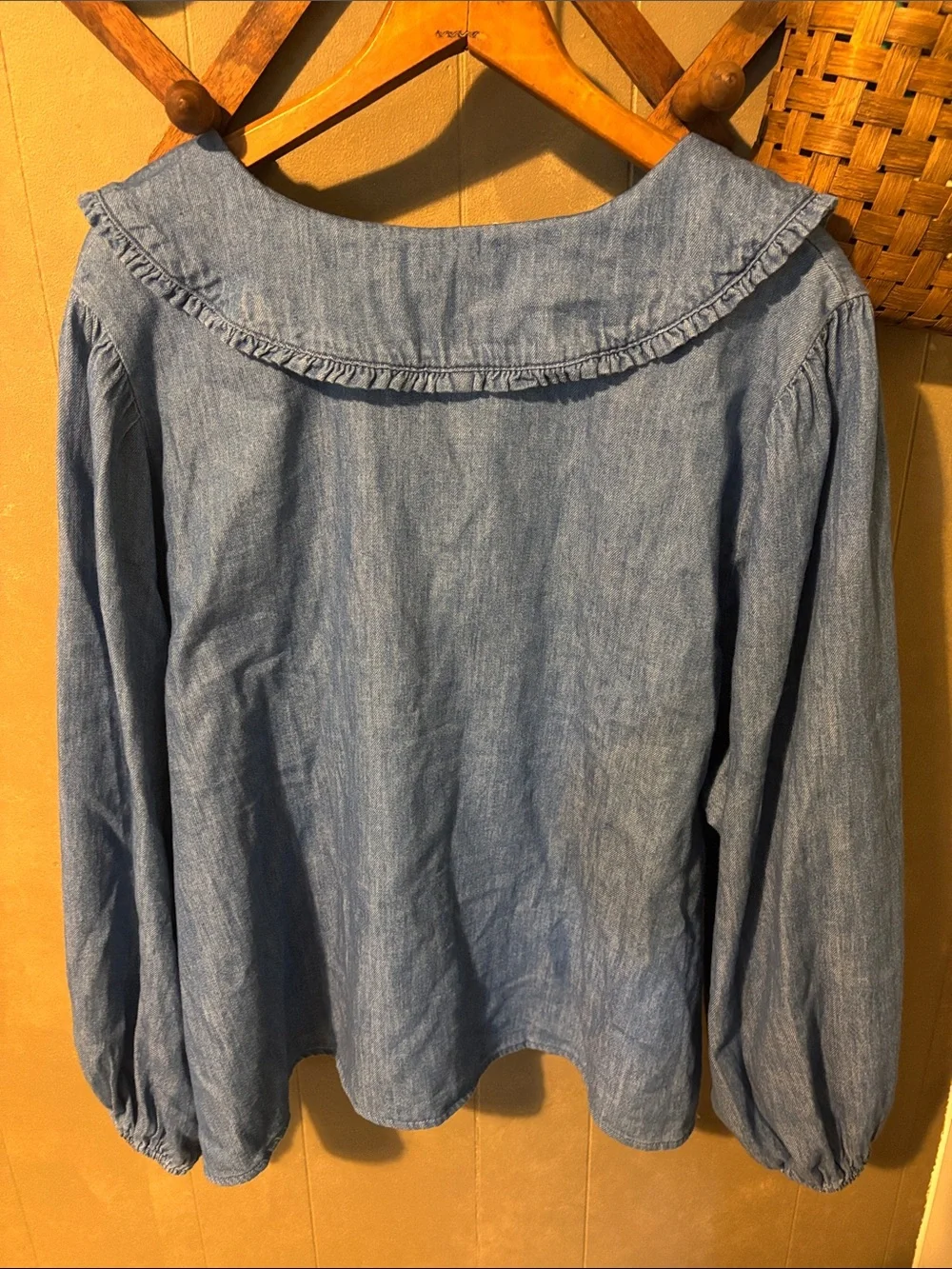 Old Navy Light Blue Peasant Blouse with Ruffled Peter Pan Collar